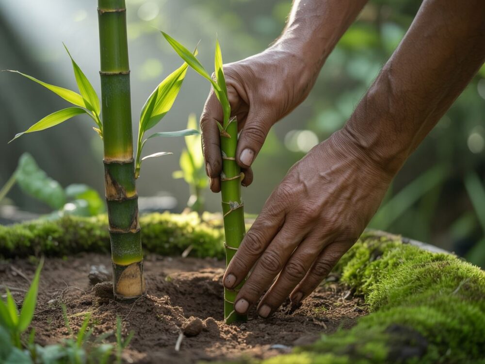 Narzędzia ogrodnicze i bambus