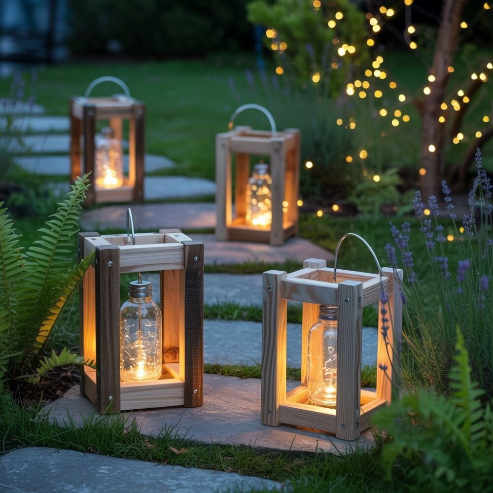 Ogród oświetlony lampą