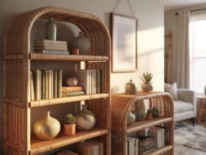 Regał wiklinowy z książkami