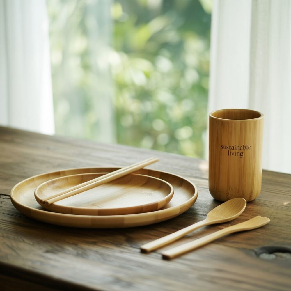 bambusowe sztućce na stole