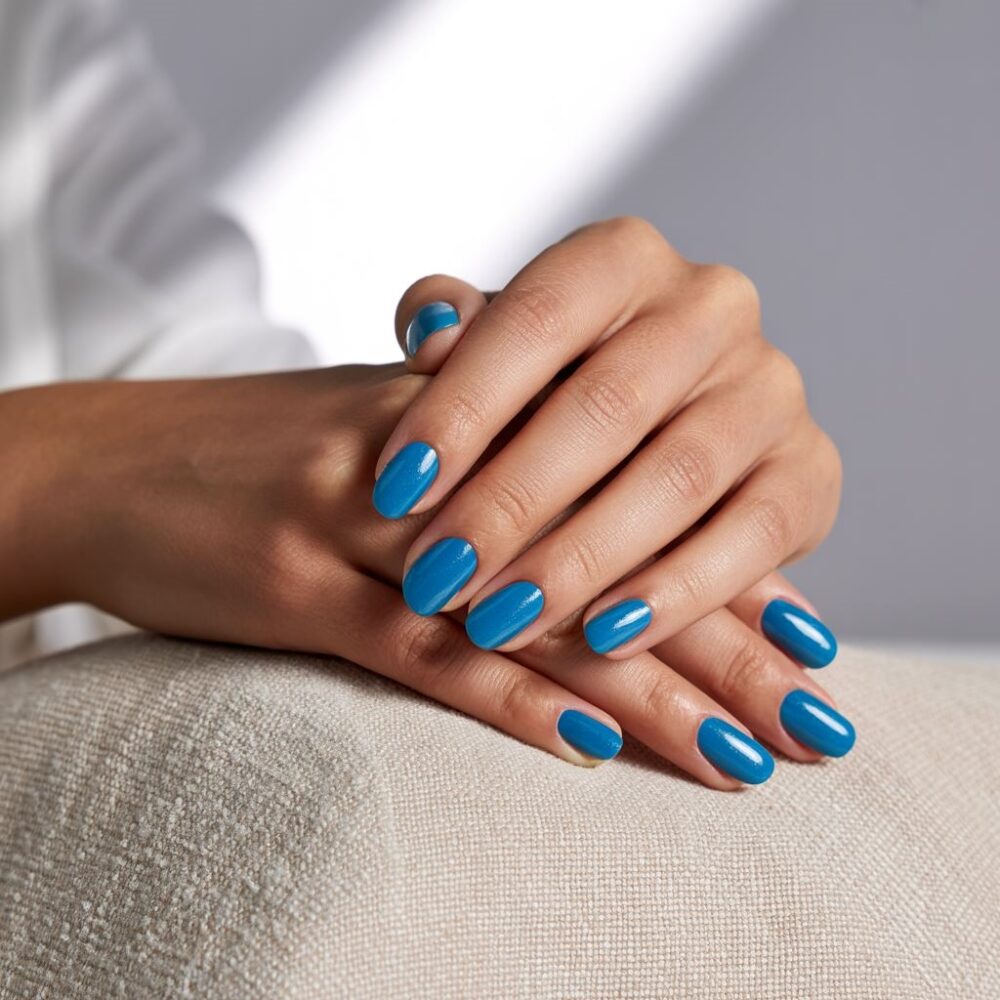 dłonie z niebieskim lakierem