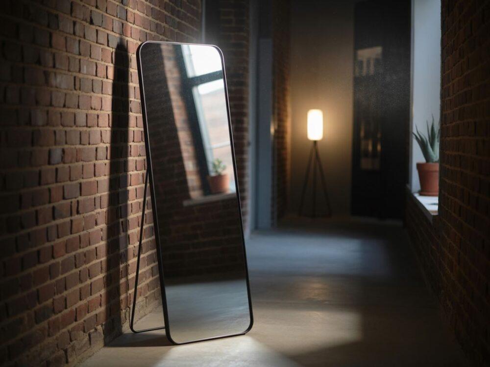 industrialne lustro na ścianie