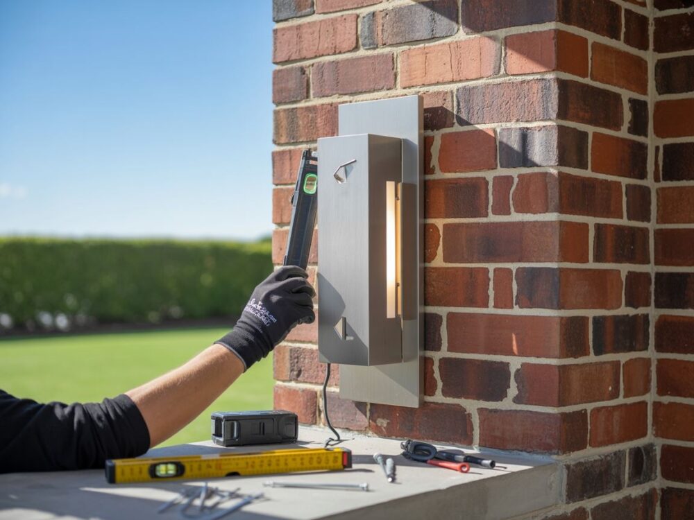 lampa ścienna na cegle