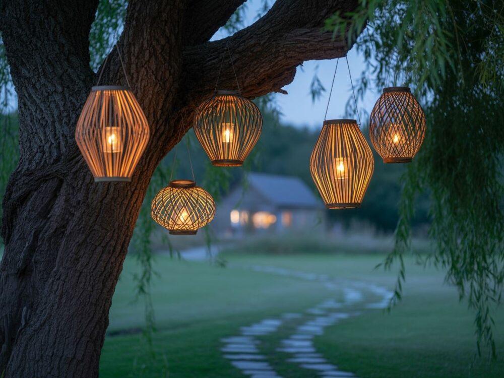 lampiony wiklinowe na stole