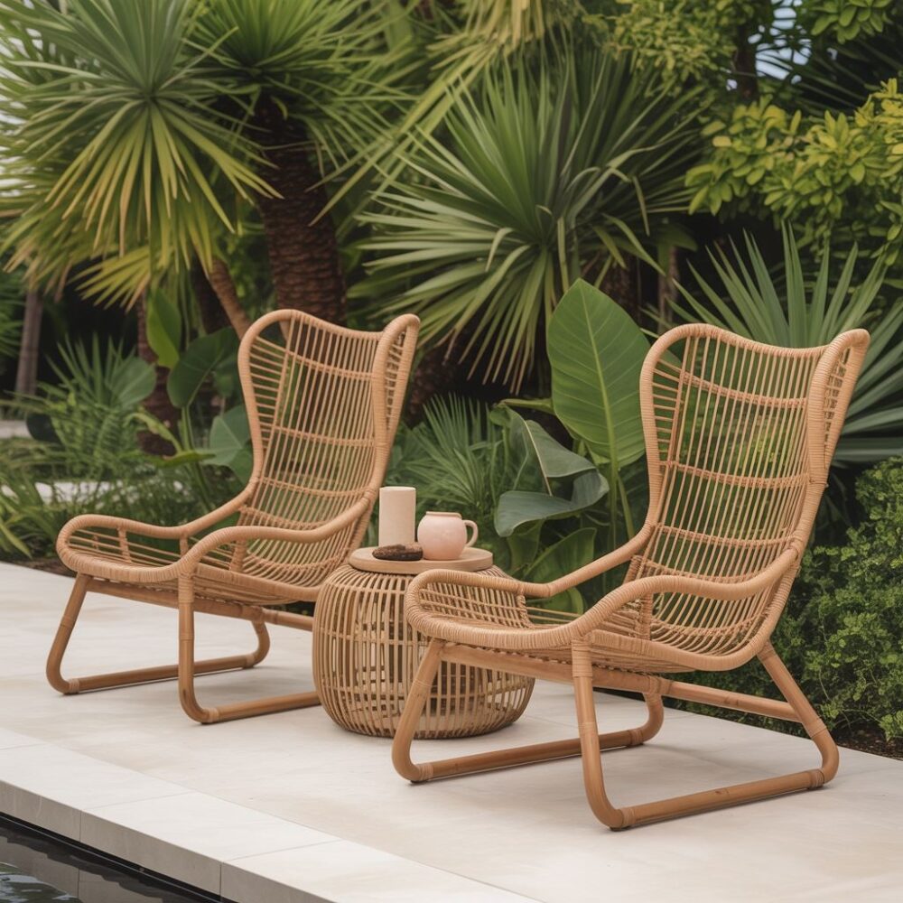 leżak rattanowy na tarasie