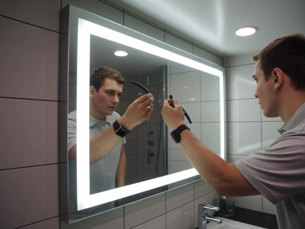 montaż taśmy led za lustrem