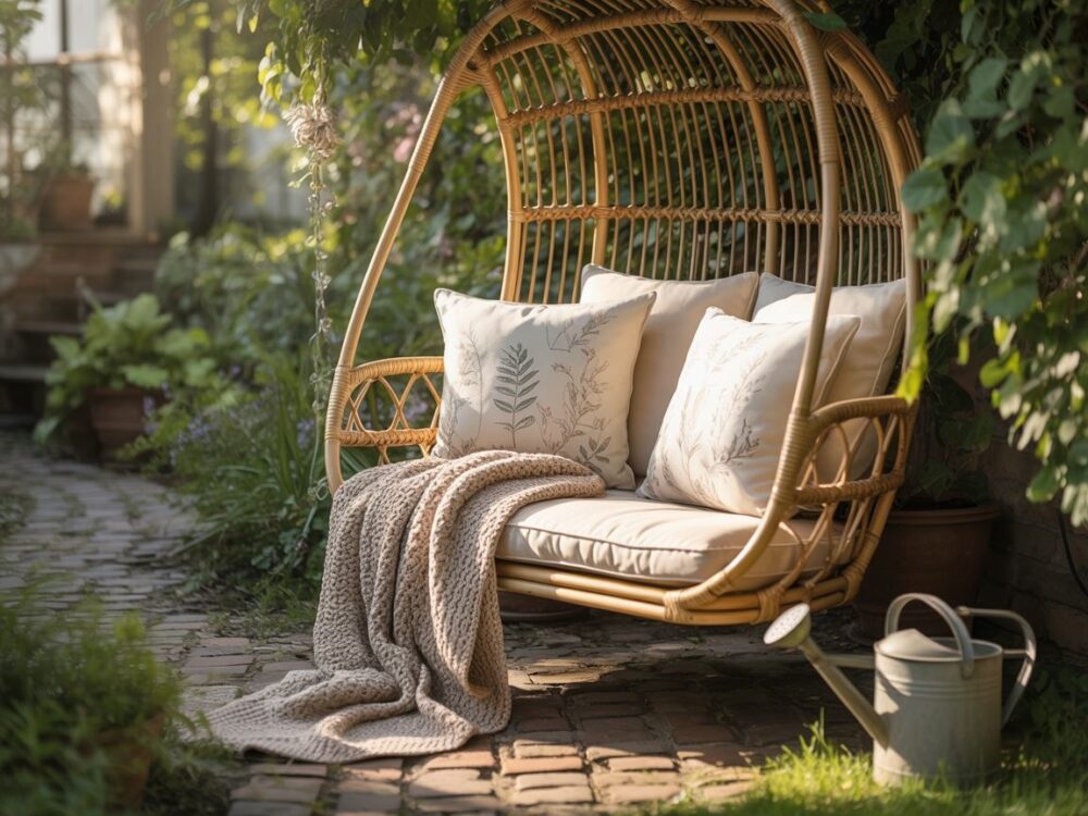 nowoczesna huśtawka z rattanu