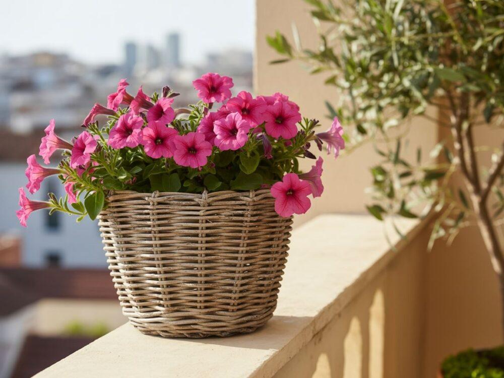 nowoczesny kwietnik z rattanu