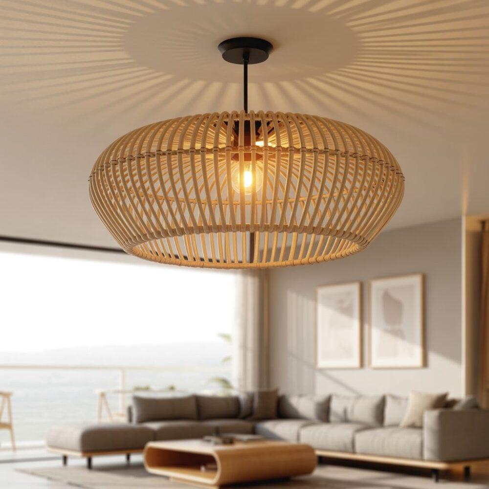 nowoczesny plafon z rattanu