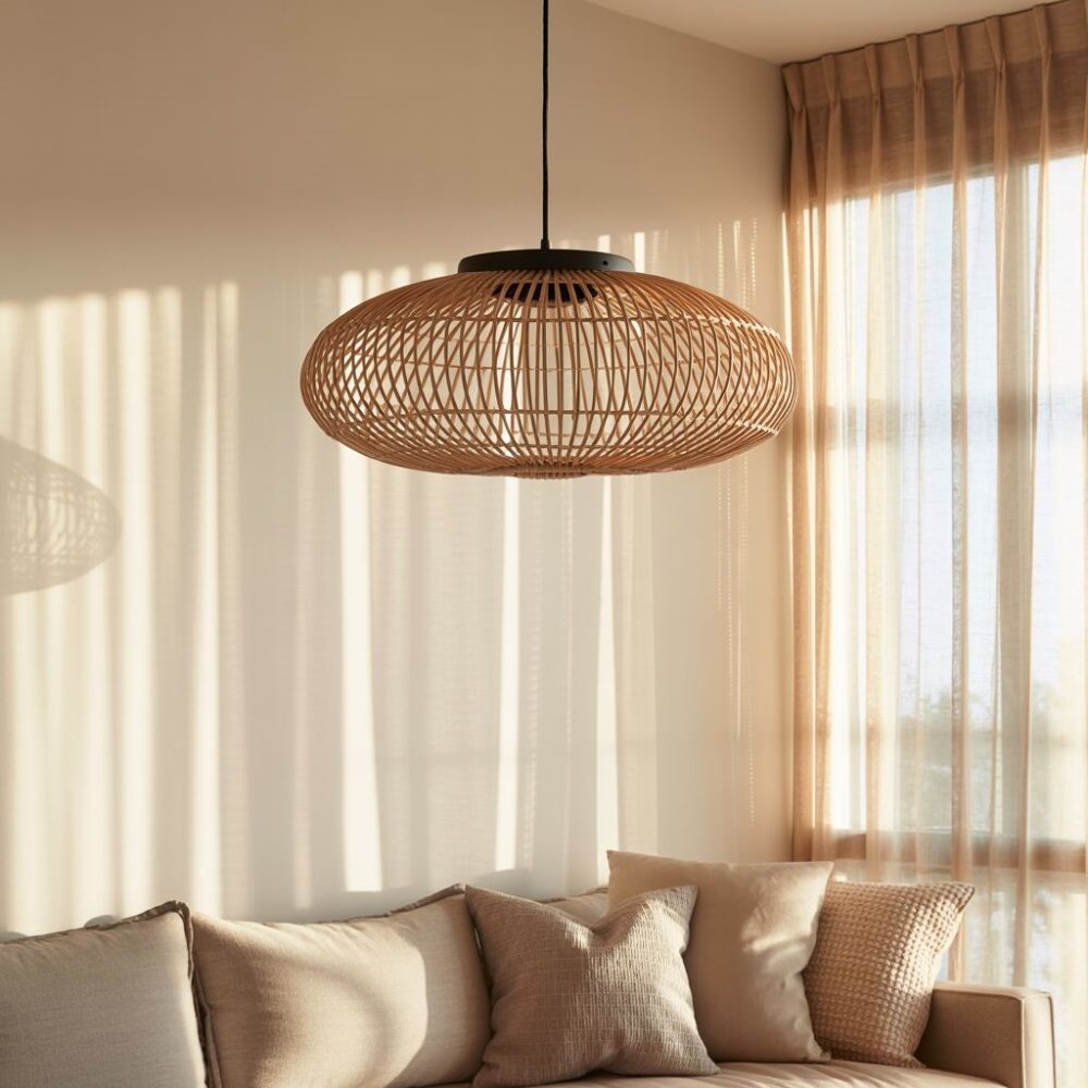 nowoczesny żyrandol wiklinowy