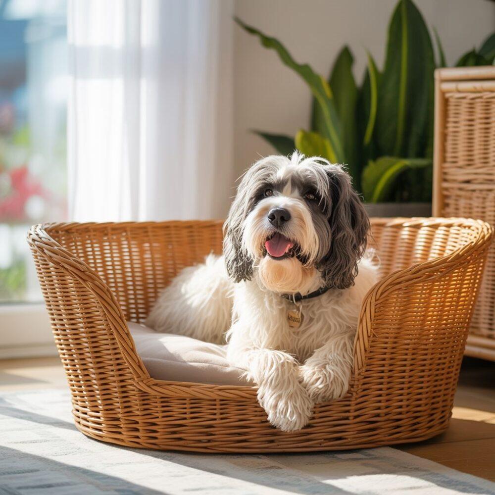 pies w wiklinowym legowisku