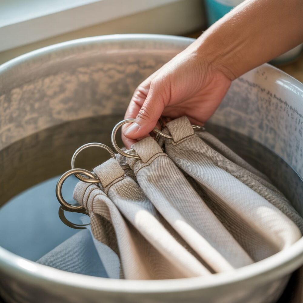 pranie zasłon z metalowymi kółkami