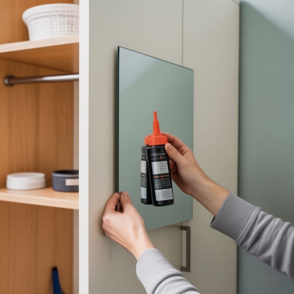 przyklejanie lustra do szafy