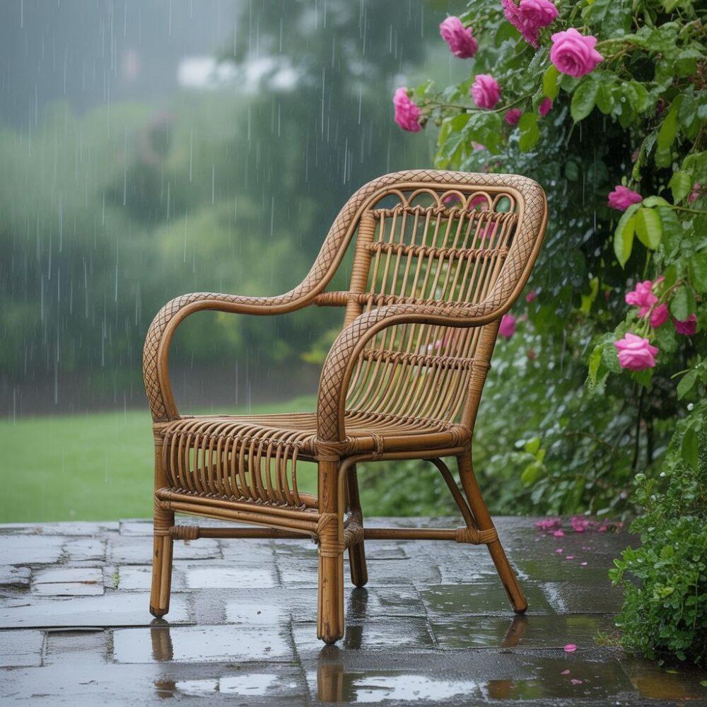 rattan na zewnątrz podczas deszczu