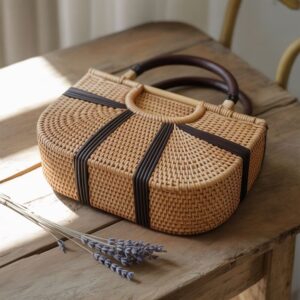 rattanowa torba na stole