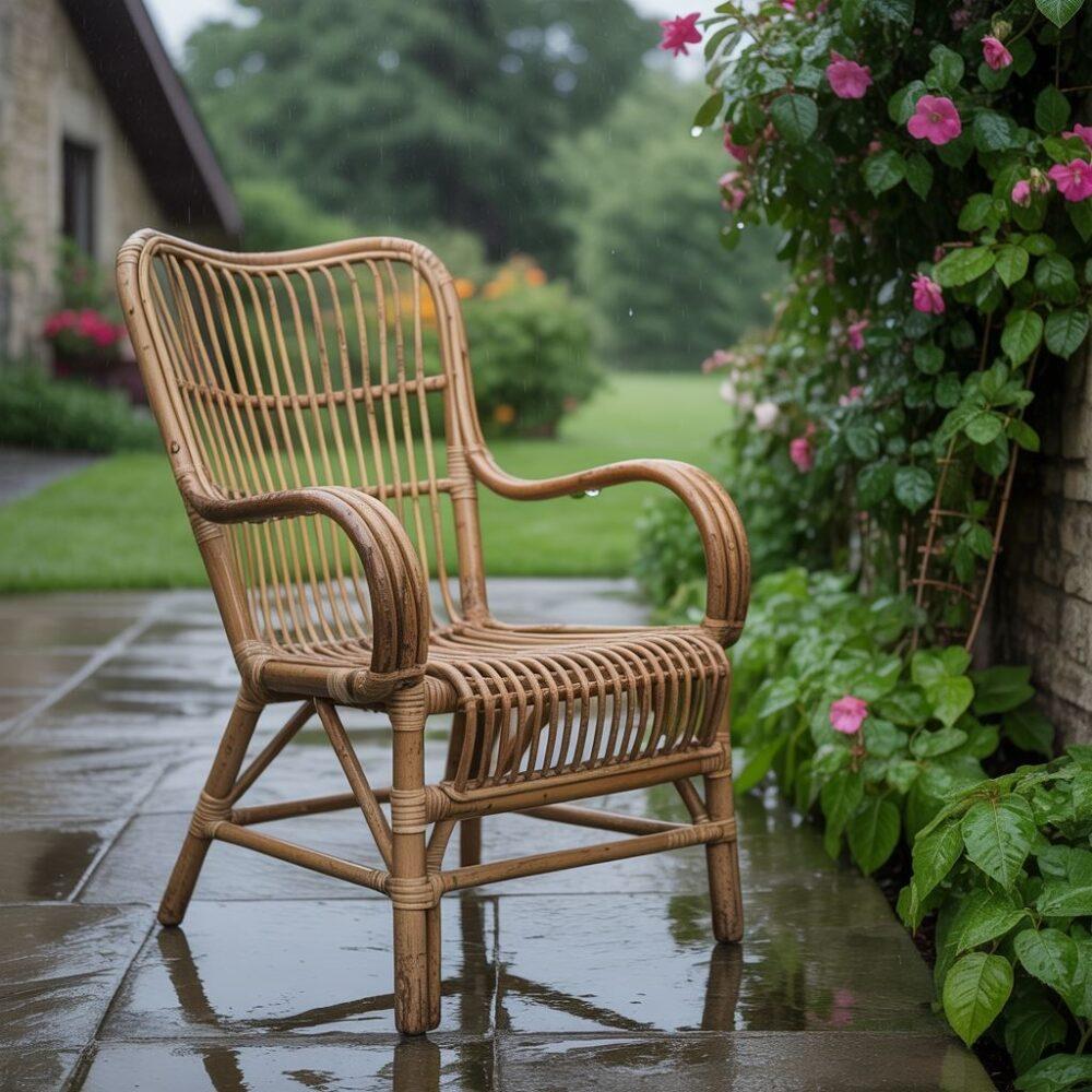 rattanowe meble na deszczu