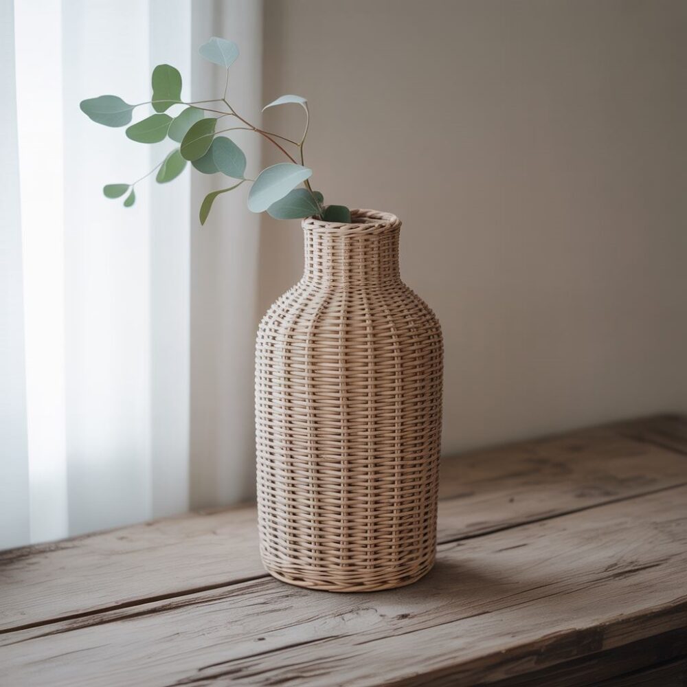 rattanowy wazon na stole