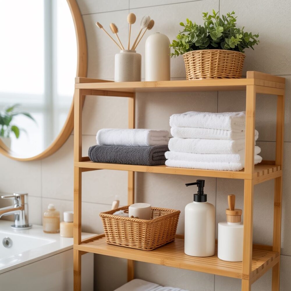 regał łazienkowy z bambusa