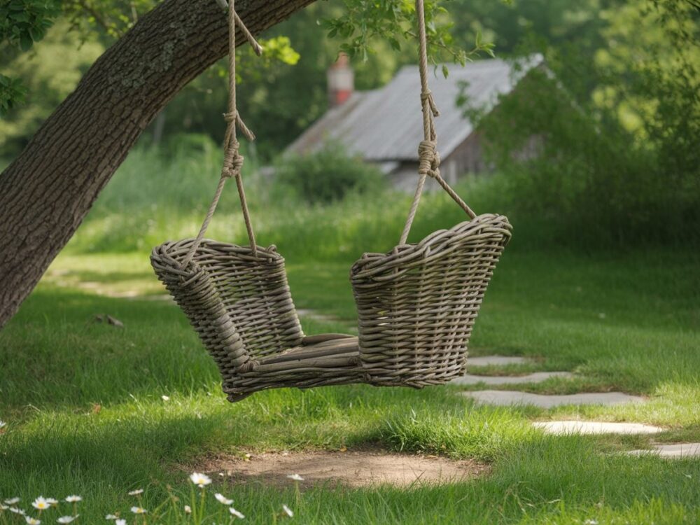 wiklinowa huśtawka z poduszkami