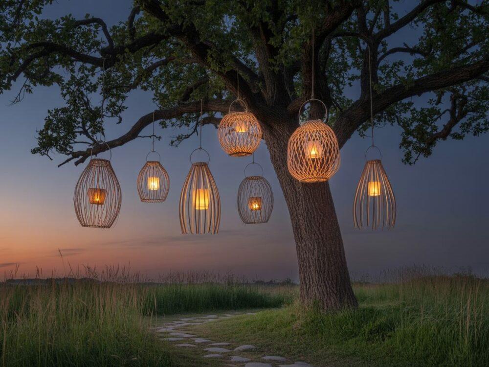 wiklinowe lampiony z podświetleniem