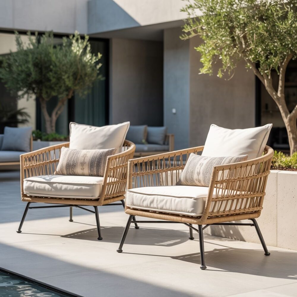 wygodny leżak z rattanu