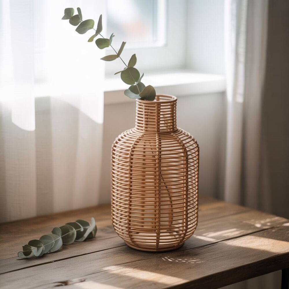 wysoki wazon rattanowy