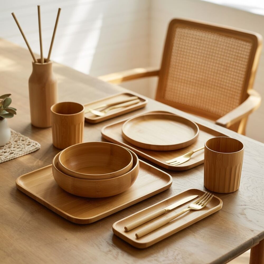 zestaw naczyń bambusowych